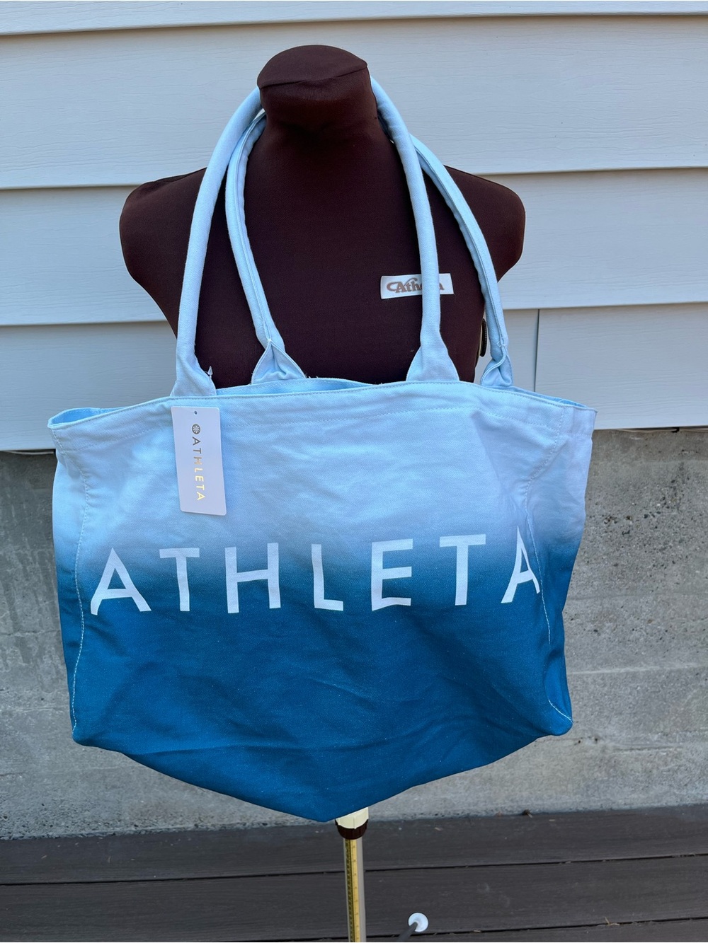 Athleta Ombre Blue Canvas Tote Bag NWT